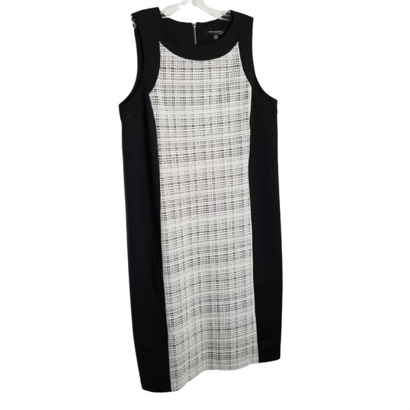 Sharagano Dresses & Skirts - Sharagano Size 14W Dress Sleeveless Contrast Illusion Panels Stretch Knit Knee